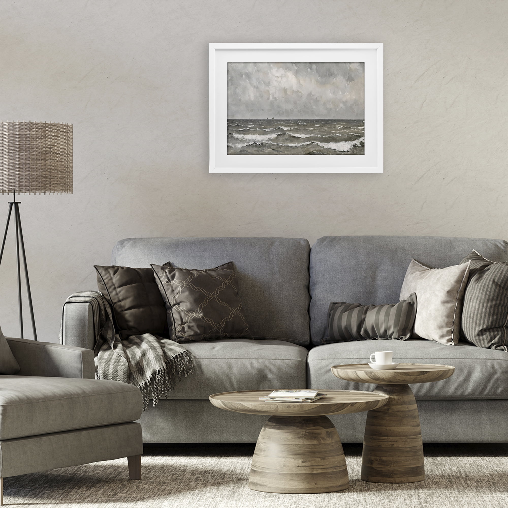 Stupell Industries Stormy Ripples at Sea White Framed Print Under Glass, design by Jacky Ngan