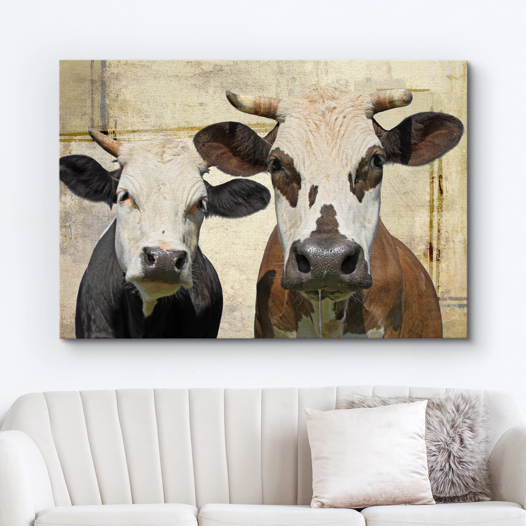 wall26 Canvas Print Wall Art Brown &amp; Black Cow Duo with Grunge Background Animals Wildlife Digital Art Realism Rustic Scenic Nature Photography Colorful for Living Room, Bedroom, Office - 24&quot - image 2 of 5