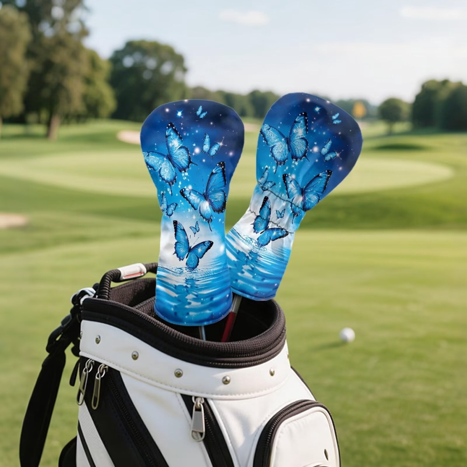 Uorisanigo Golf Club Head Cover 3PCS Set, Driver Headcovers, Fairway Woods Head Covers, Hybrids Headcover, Blue Butterfly Golf Club Covers with Soft Lining for Extra Clubs Protection