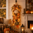 thumbnail image 6 of katior Rustic Wooden Pumpkin Door Hanging with Warm LED Lights 21.7in, Harvest Fall Farmhouse Decor with Autumn Leaves for Porch Entryway, 6 of 8
