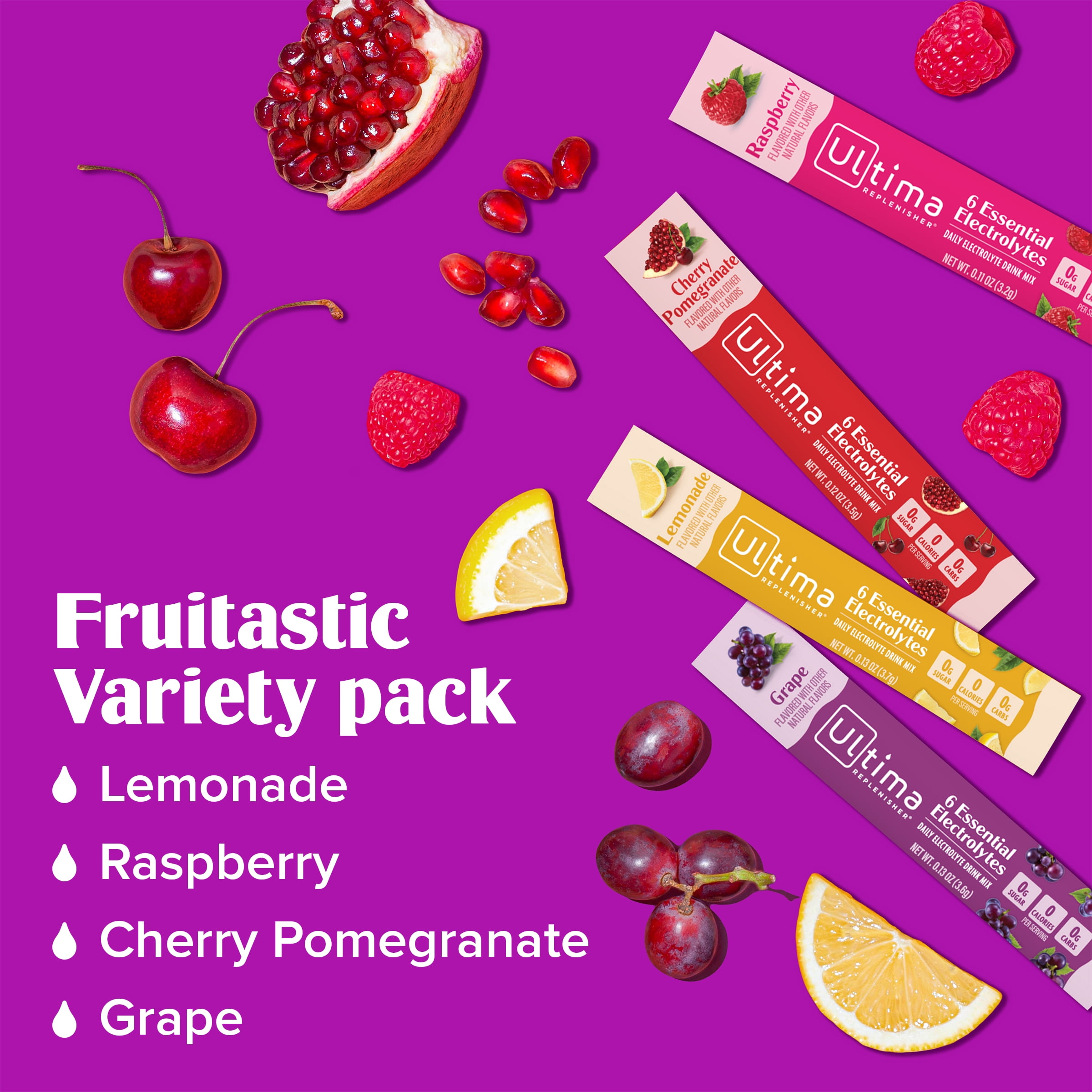 Ultima Replenisher, Electrolyte Drink Mix Packets, Sugar Free Daily Hydration Powder, Fruitastic Variety Pack, 8 Count Stickpacks