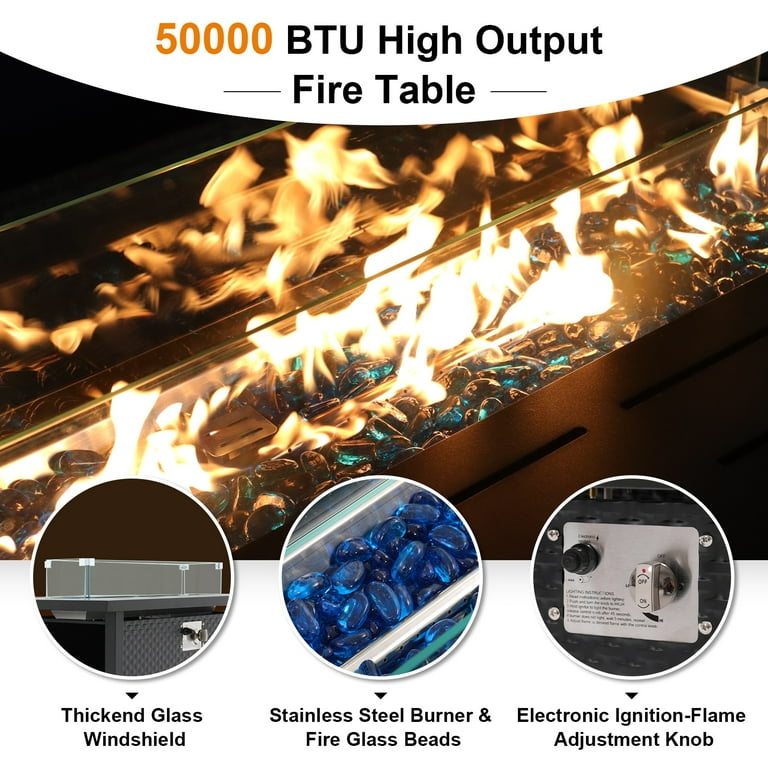 Fire Pit Table 5 pcs Set ,Outdoor Fire Tables,50,000BTU Stainless Steel Burner- brown Fire Pit Table 5 pcs Set ,Outdoor Fire Tables,50,000BTU Stainless Steel Burner- brown