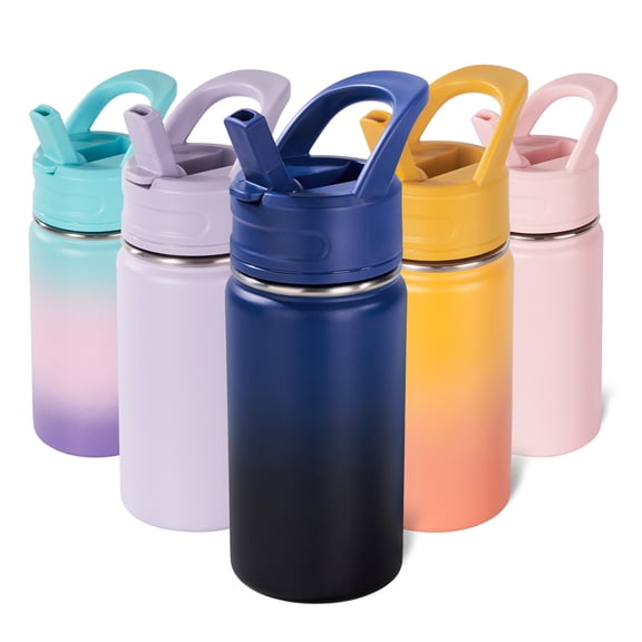 Daluvenix 12oz Insulated Kids Water Bottle with Straw and Carry Handle, Leak-Proof BPA-Free Stainless Steel Bottle, Gradient Blue