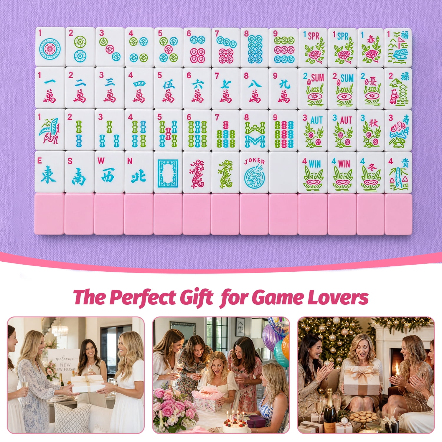 American Mahjong Set - Vibrant 166-Tile 1.2" (30mm) Complete Cotton Candy Collection with PVC Mahjong Bag