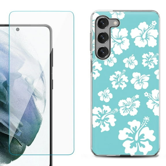 Shockproof Fashion Phone Case for Samsung Galaxy S23 5G, by OneToughShield ® - Hibiscus Teal