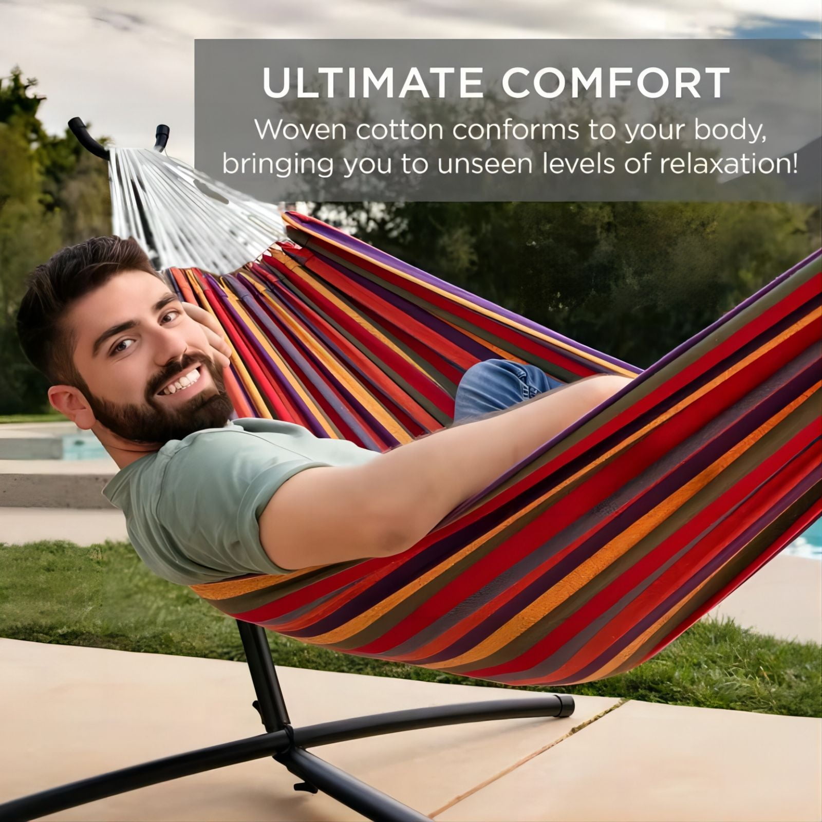 SUGIFT 2-Person Hammock with Space Saving Steel Stand and Portable