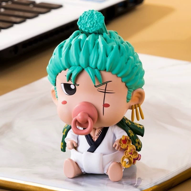 Newly Luffy Sanji Zoro Brook Franky Figure Sitting Q Version Nipple Anime Figures 10cm/3.9inch Anime Character Decor Statue Desktop Ornament Gifts (Zoro)