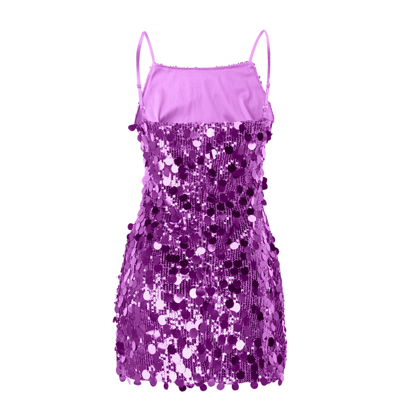 Women's Glitter Sequin Mini Dress Spaghetti Strap Sparkle Party Short Dresses