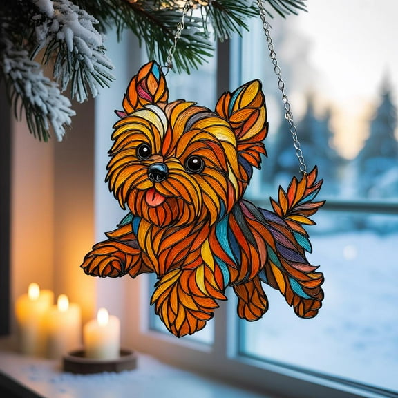 Yorkshire Terrier Acrylic Suncatcher Cute Yorkie Window Hanging, Puppy Ornament for Dog Lovers