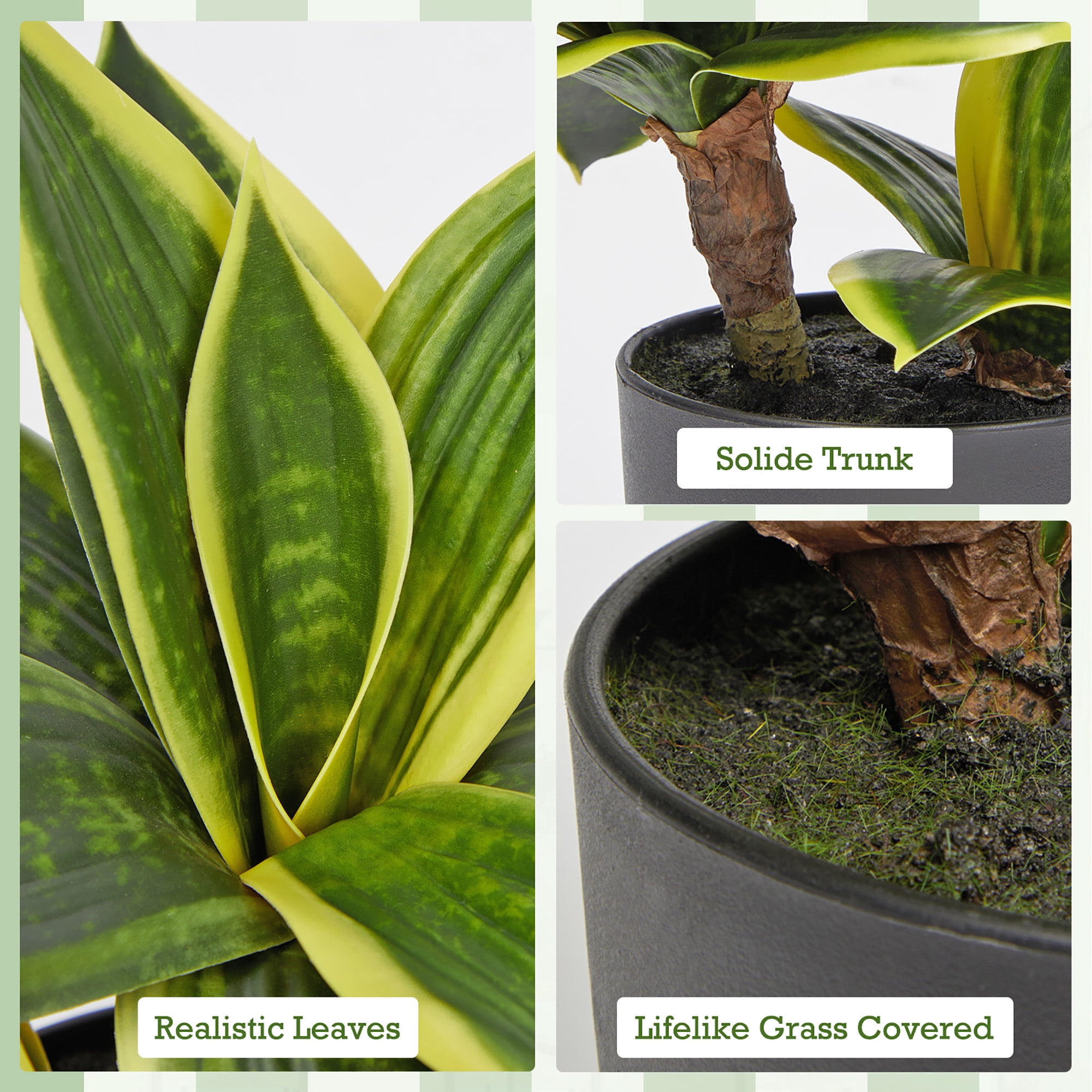 11 Inch Artificial Snake Plants in Pots Fake Tropical Sansevieria Small Potted Plants Desk Table Top Decor 20 Leaves Fake Laurentii Indoor Outdoor Home Decor Fischeri