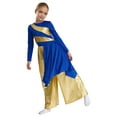 thumbnail image 2 of TSSOE Girls Long Sleeve Lyrical Praise Dance Dress with Metallic Wide Leg Pants Overlay Worship Gowns Blue 14, 2 of 7