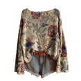 thumbnail image 2 of Tshirts for Women Vintage Floral Print Round Neck Long Sleeve T-Shirt Daily Comfortable Womens Tees Khaki L, 2 of 3