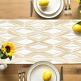 Abstract Art Table Runner, Golden Lines Minimalist Art Cotton Linen ...