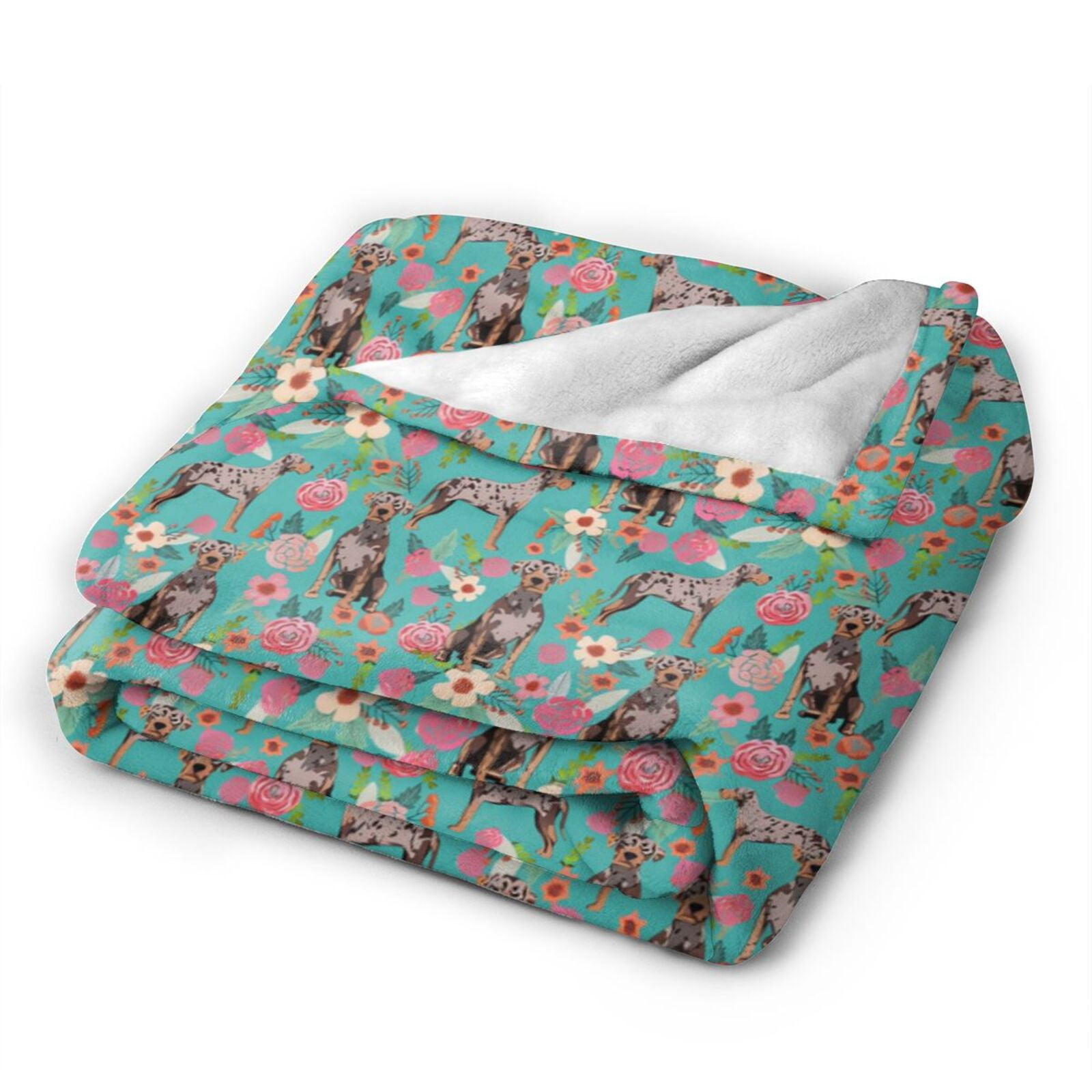 Wijzvio Catahoula Leopard Dogs Lovers Flower Floral Throw Blanket Soft Fuzzy Fleece Blanket For Couch Bed Living Room Decoration 50"X40"
