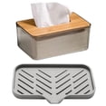 thumbnail image 1 of 1 caja dispensadora de pañuelos con tapa de madera de bambú y 1 bandeja de silicona para jabón de cocina, bandeja para fregadero, escurridor de esponja, 1 of 8