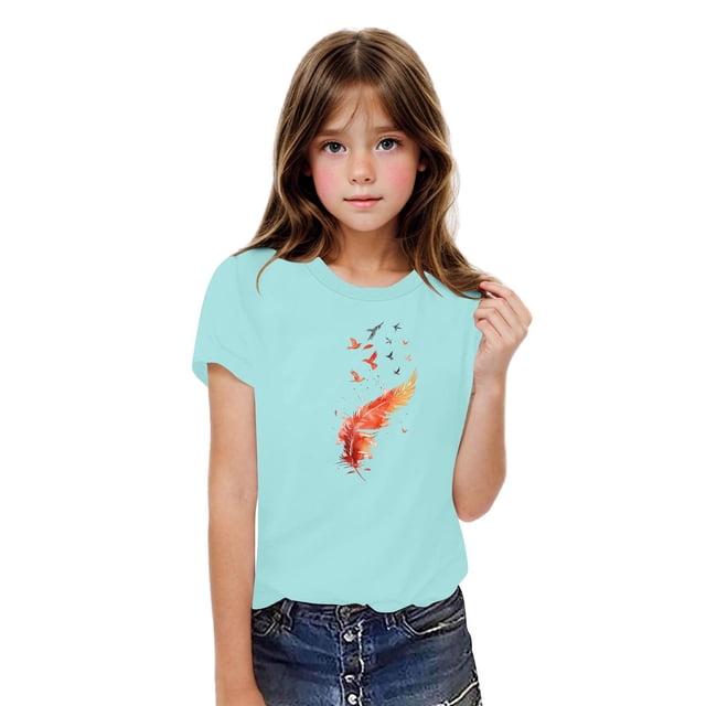 Rbaofujie T-Shirts pour Filles Imprimé Dessin Animé Manches Courtes Col Rond T-Shirts Graphiques Mignons