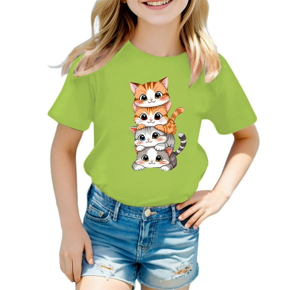 FhsagQ The 7th Of July Kid Girls Cute Graphic Round Neck Short Sleeve Tee Summer Casual T Shirt Girls Spring The 7th Of July T shirts Size 6/6X Easter Light Green 7-8 Years