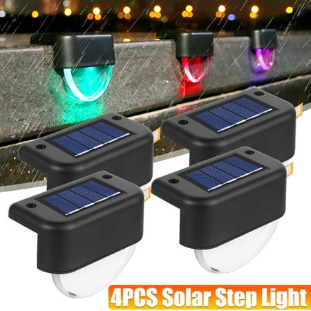 

ECSEE Solar Fence Lights 4 Pack Solar Step Lights Automatic Outdoor Garden Decorative Lighting Idear for Railing Deck Patio Yard IP65 Waterproof Black /Brown Shell