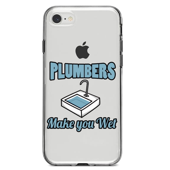 DistinctInk Clear Shockproof Hybrid Case for iPhone 7 8 SE (2020 Model) 4.7" Screen TPU Bumper Acrylic Back Tempered Glass Screen Protector - Plumbers Make You Wet