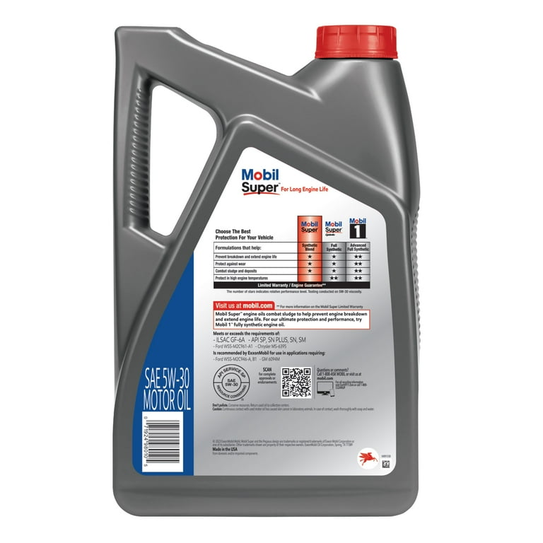 Mobil Super 5W-30 Synthetic Blend Motor Oil for Cars, 5 Quart