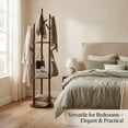 thumbnail image 3 of YUCHANG Freestanding Rotary Coat Rack with 3 Shelves and 9 Hooks for Coats, Scarves, Handbags, Coat Tree for Bedroom, Entryway, Livingroom (Walnut), 3 of 16
