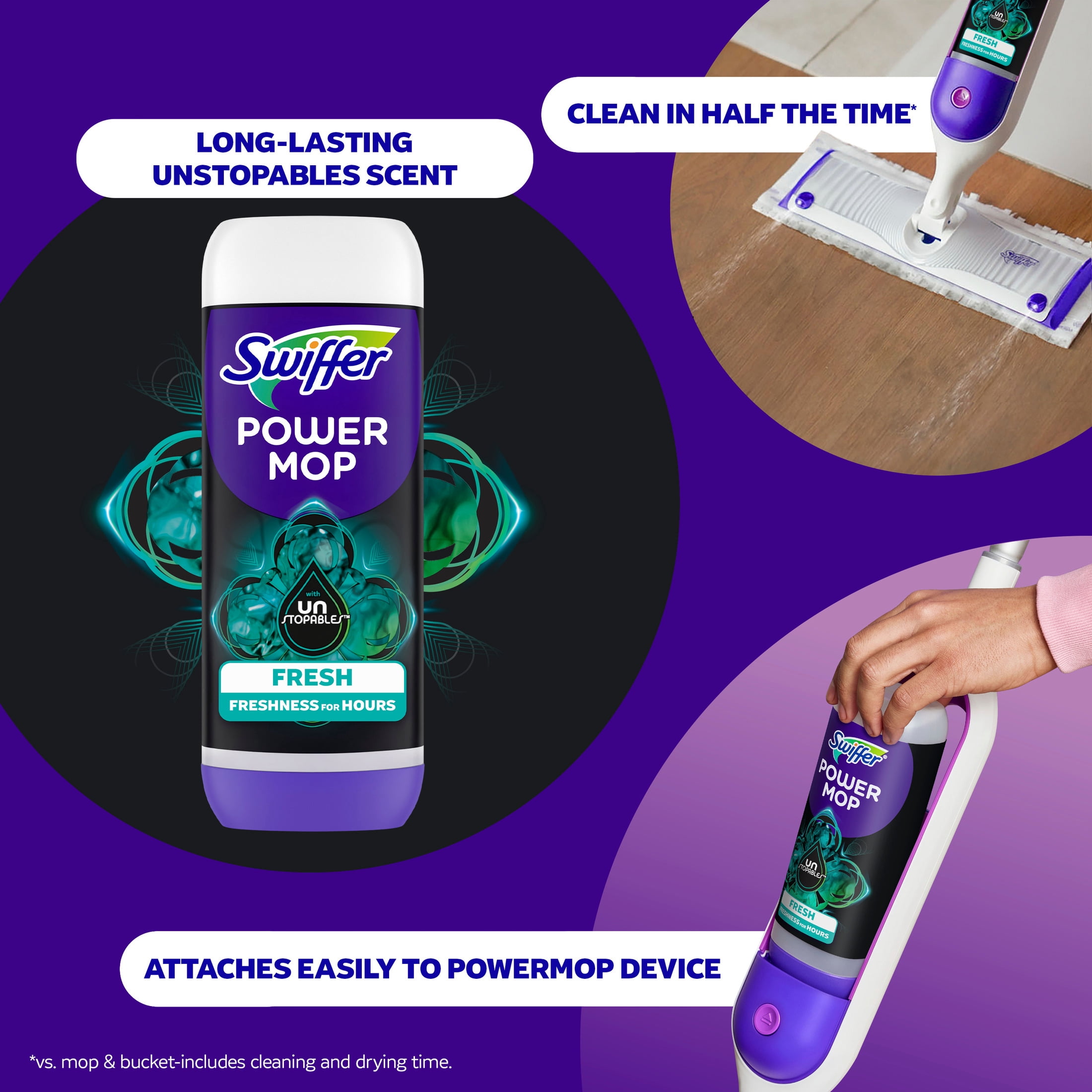 (2 pack) Swiffer PowerMop Solution with Unstopables Fresh Scent, Double Pack