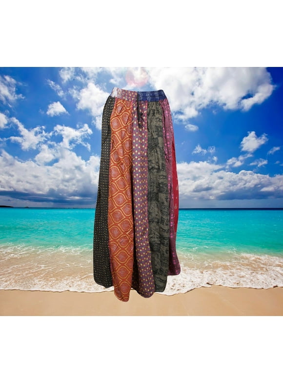 Boho Chic Floral Print Patchwork Maxi Skirt Elastic Waist Swing Skirts Women Bohemian Long Summer Chic S/M/L