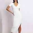 thumbnail image 5 of OVINYER Dress Hot Style Sexy Fashion Women V-Neck Vest Tight Fitting Slit Mid Length Skirt Lady Step Lightweight Soft Breathable, 5 of 6