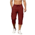 thumbnail image 2 of Jessboyy Mens Cargo Capris Shorts with Pockets Elastic Waist Drawstring Below the Knee Shorts for Men Summer Workout Outdoor Hiking Capri Wine,XXL, 2 of 9