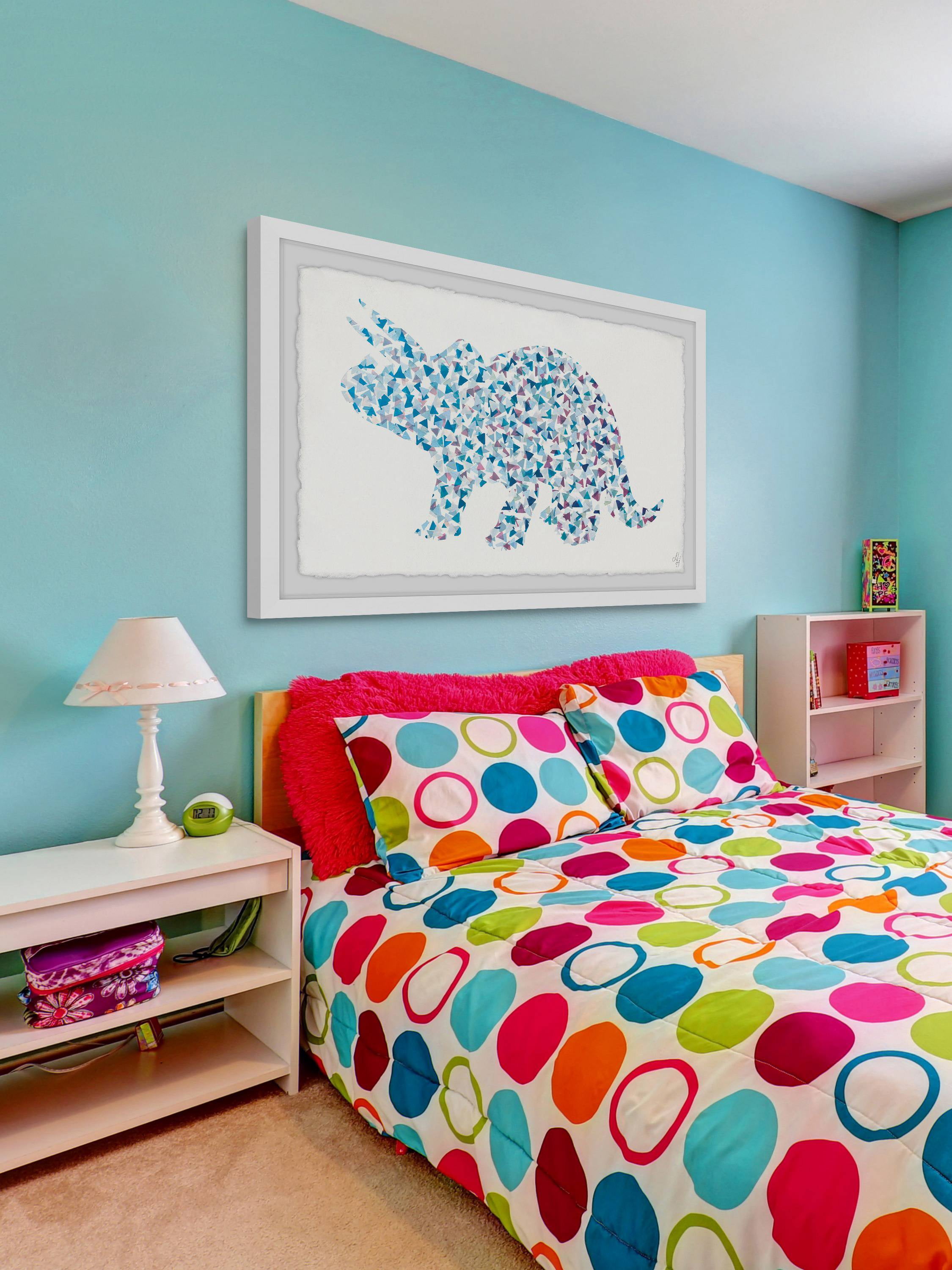 Marmont Hill Patterned Triceratops Framed Wall Art, 30.00" x 1.50"