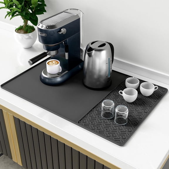 Silicone Coffee Bar Mat, Heat Resistant Non-Slip Countertop Mat with Detachable Drying Layer