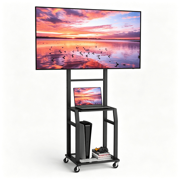 Mobile TV Stand with Wheels Rolling TV Cart Height Adjustable for 32β60 Inch TVs Max VESA 400x400mm for Home Office Outdoor