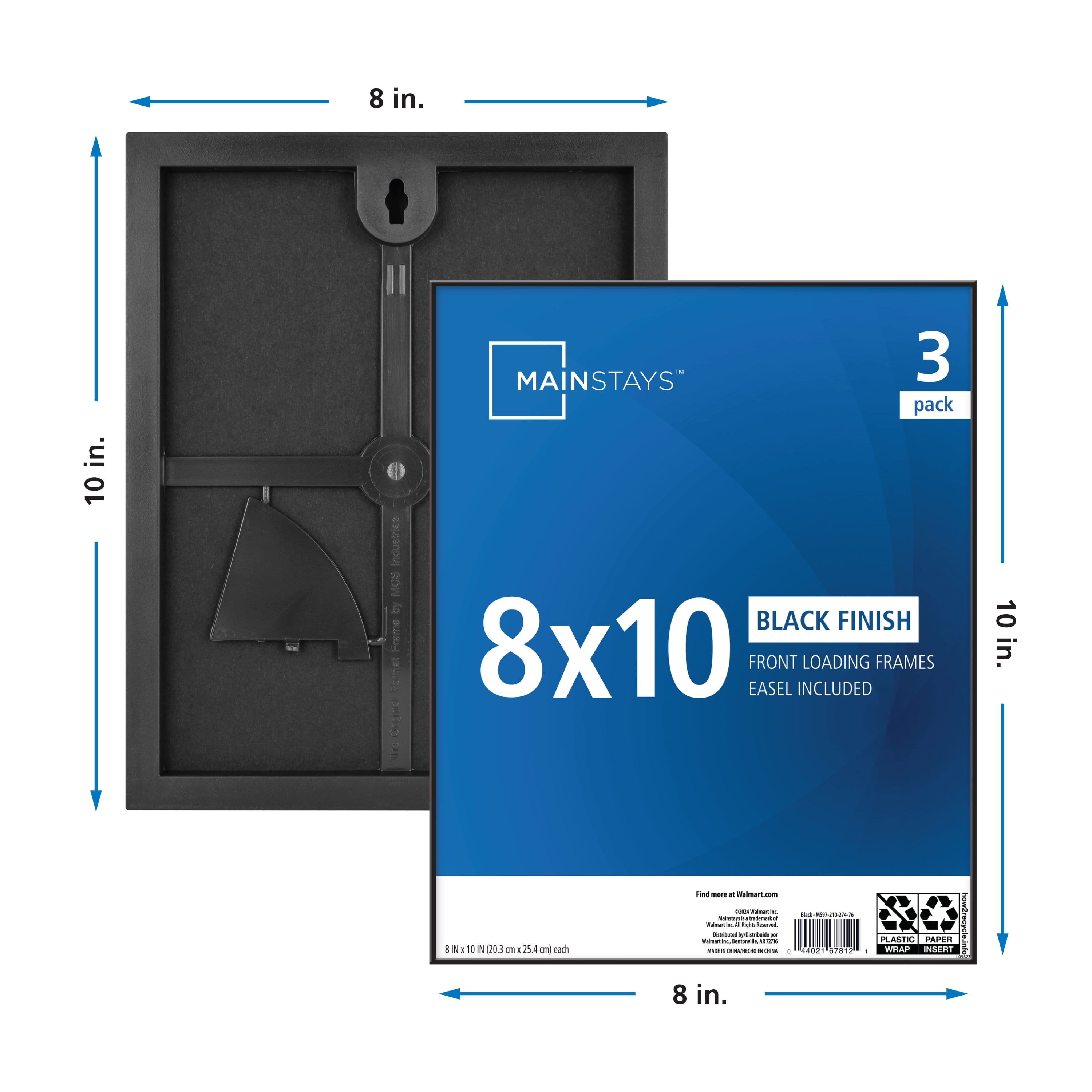 (2 pack) Mainstays – 8x10 Picture Frame – Black Front Loading Wall or Tabletop Photo Frame, Set of 3