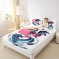 thumbnail image 4 of jejeloiu Japanese Ukiyo-E Bed Sheets,Hawaii Coconut King Sheets,Ocean Sea Waves Sheet Set For Children,Luxury Bedroom Decor,4 Pieces, 4 of 7