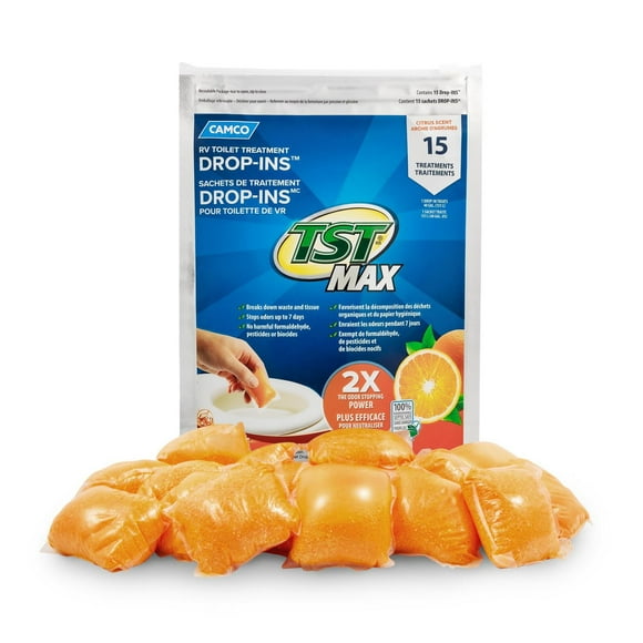 Camco TST Max RV Toilet Treatment Drop-Ins - Citrus Scent, 15 Treatments