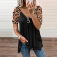 thumbnail image 2 of Wangscanis Women T-shirt, Leopard Printed Pattern Short Sleeve V-neck Tops, 2 of 10