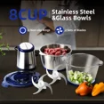 thumbnail image 4 of Thermos Food Chopper for Kitchen, 8 Cup Food Processor, 500W, 4 Blades, 2 Bowls, Feed Chute & Pusher for Mincing Dicing Shredding, 4 of 9