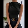 thumbnail image 4 of Camiseta de Cuello Alto Sin Mangas, Plisada, de Color Liso, A para Mujer Negro XL, 4 of 10
