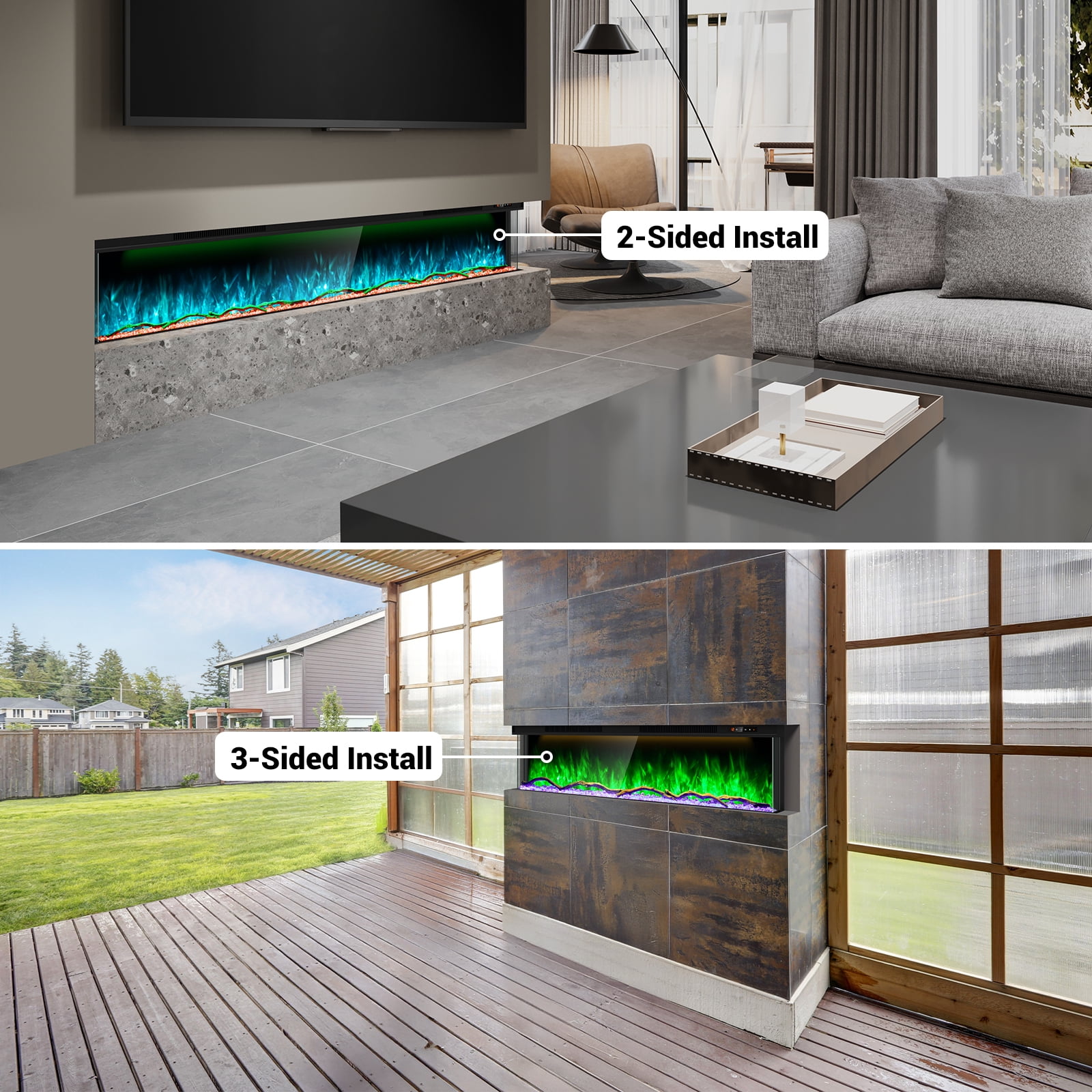 70 inch 3 Sided Glass Electric Fireplace with Touchscreen, APP & Remote Control, Smart Build-in Fire Places Heater 1500W with Multi-Color Flames, Cracking Sound, Timer