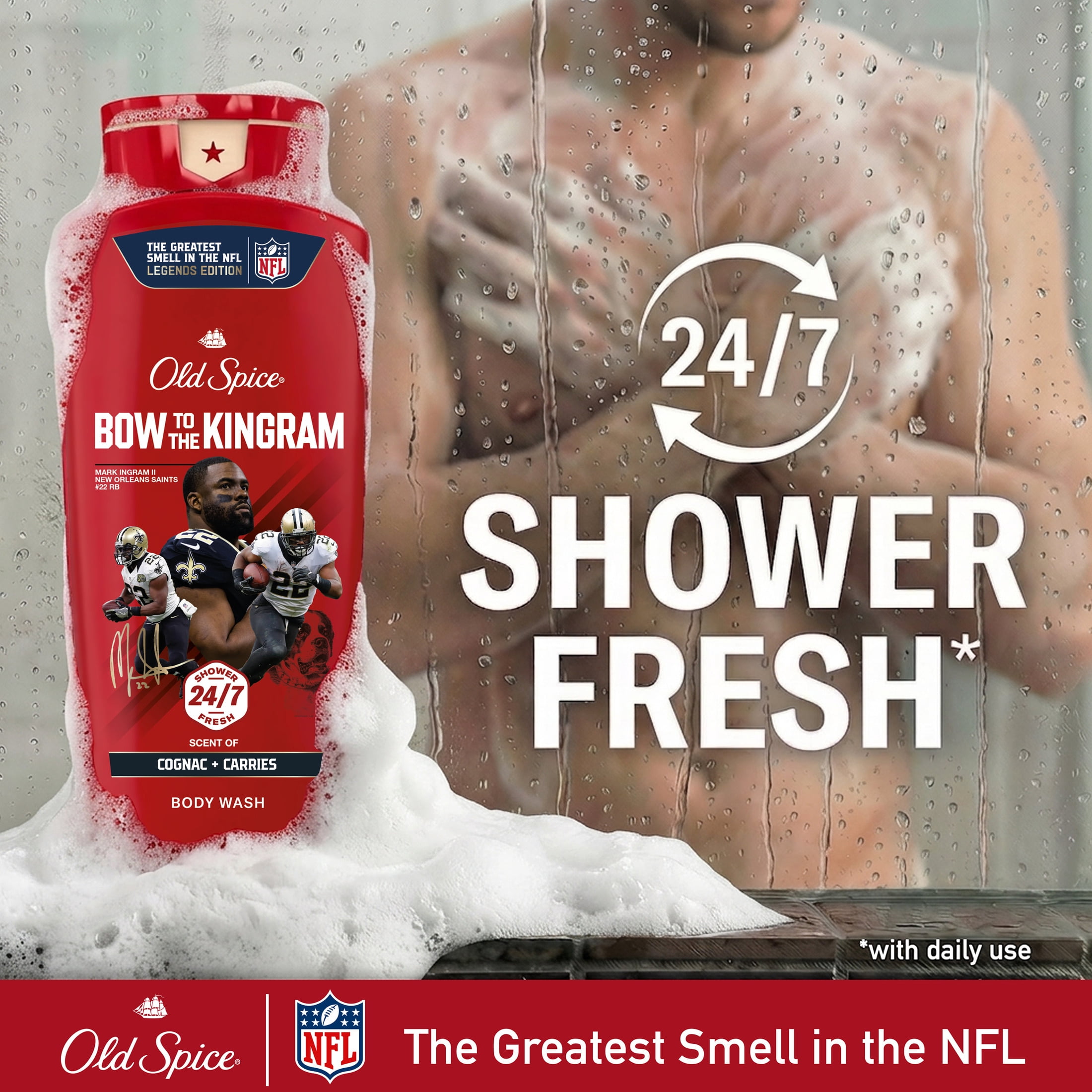 Old Spice Body Wash for Men, NFL Collection, Mark Ingram, Scent of Cognac + Carries, 24 fl oz