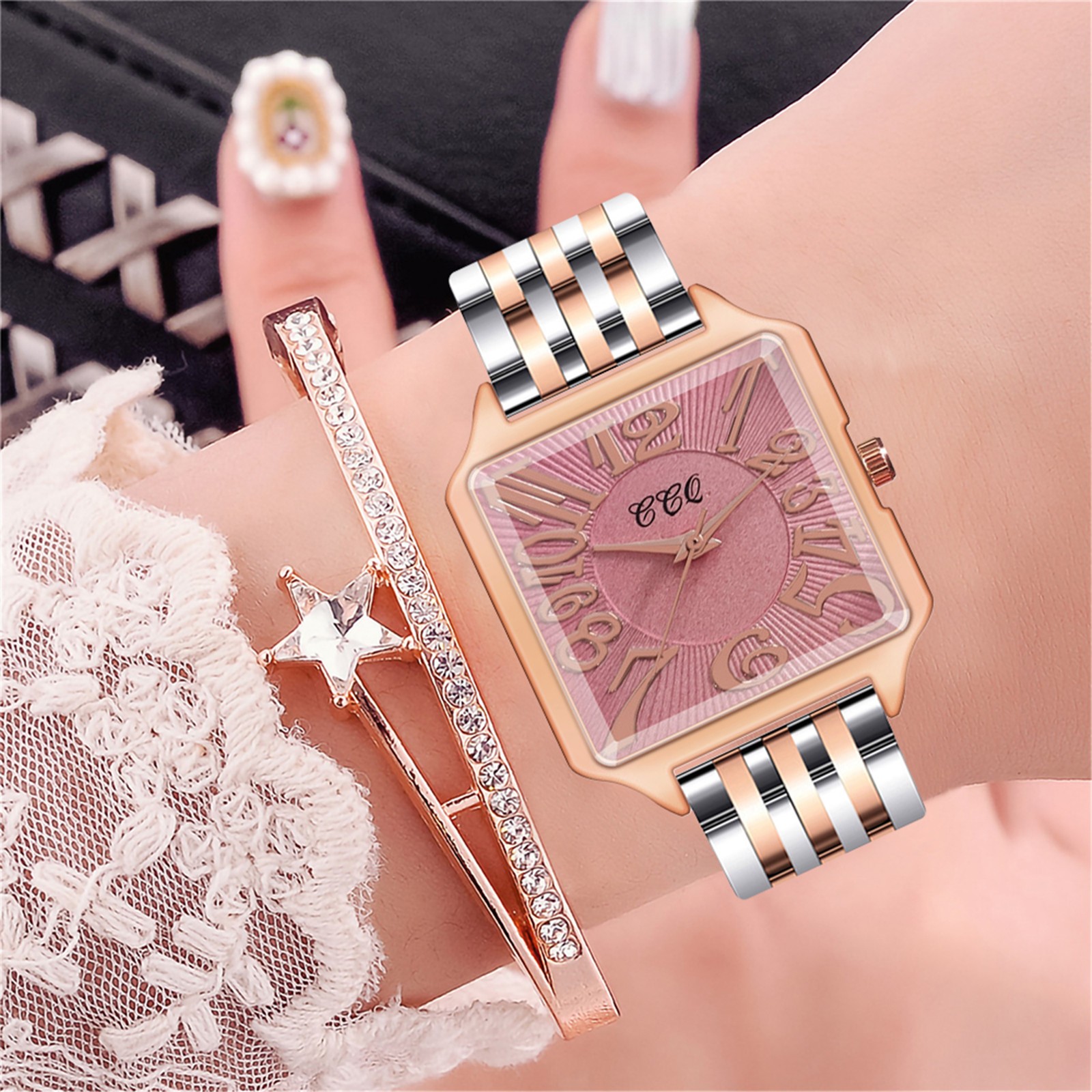 Flameee Ladies Watches Fashion Steel Band Women s Watch Square Steel Band Quartz Watch Room Gold Steel Band Digital Face Women s Watch Walmart