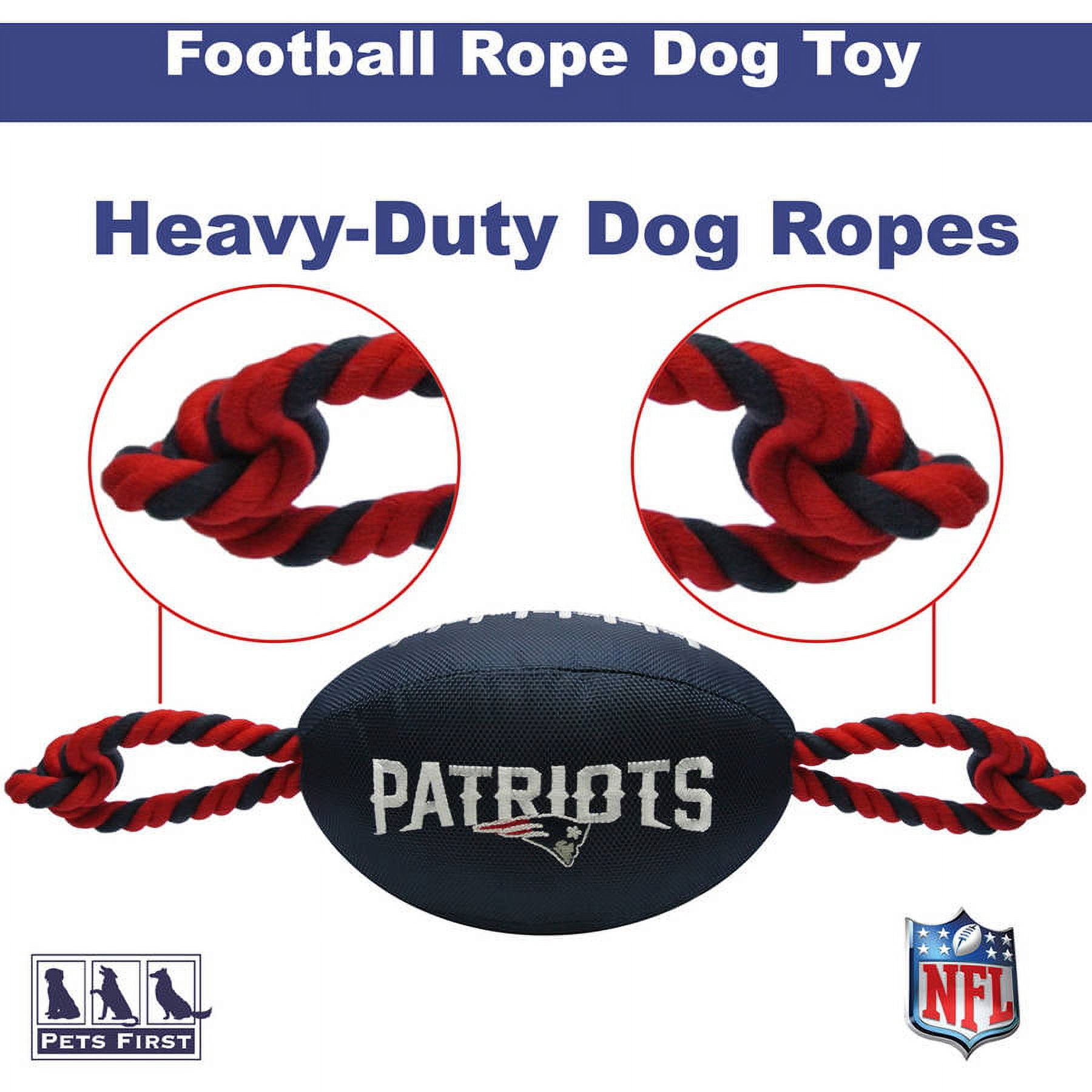 Pets First NFL New England Patriots Strong, Durable, Chewable Pet Dog Football Toy with inner SQUEAKER & Side Ropes. Available in 32 NFL TEAMS. - Officialy Licensed