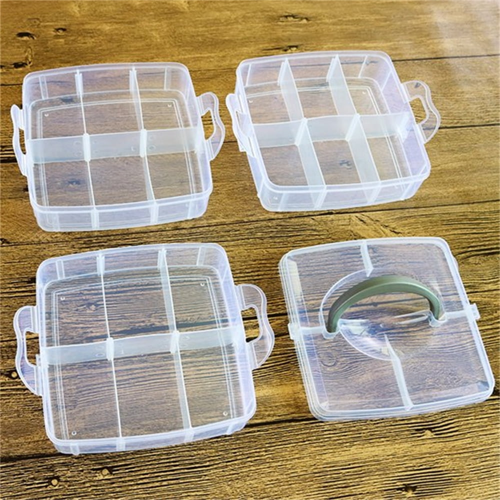 Topboutique 3-Tier Transparent Adjustable Stackable Compartment Slot Plastic Storage Box with 18 Adjustable Compartments, Snap-Lock Clear Container Box for