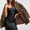 Brown, variant on Women's Faux Fur Leopard Winter Coats Long Sleeve Fuzzy Warm Soft Jackets Shaggy Furry Outerwear with Pockets