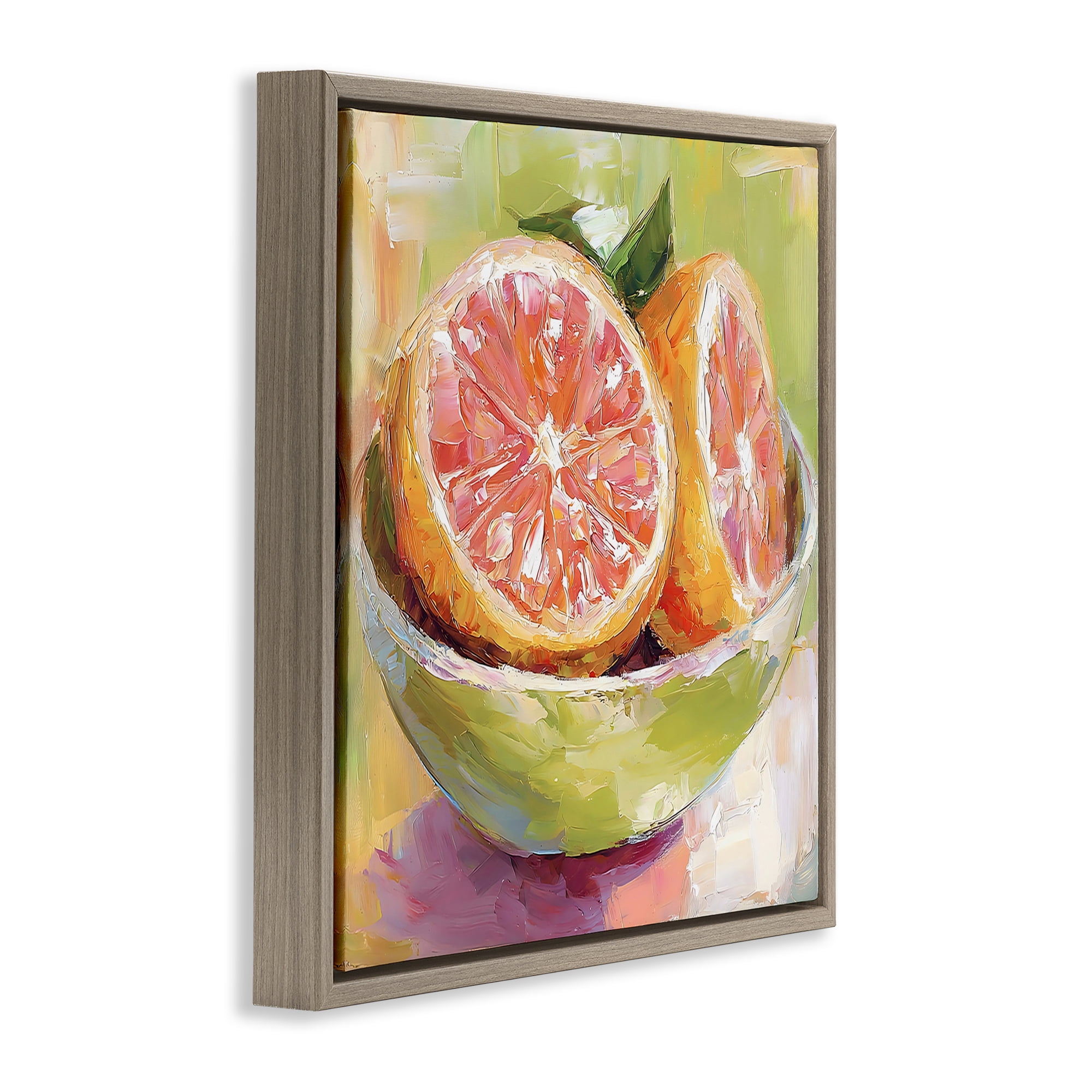 Stupell Industries Sliced Grapefruit in Bowl Brown Framed Floater Canvas Wall Art, design by Riley B