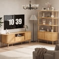 thumbnail image 4 of FURNIWAY Modern Bookshelf with Sliding Door, 4-Tier Open Display Storage Shelf with Wooden Legs, 63" Mid Century Bookshelf Cabinet for Living Room, Bedroom, Home Office, Natural, 4 of 8