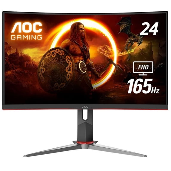 Restored AOC - G2 Series C24G2 Monitor 24" LED Curved FHD FreeSync Premium Monitor (DisplayPort, HDMI, VGA) - Black/Red (Refurbished)