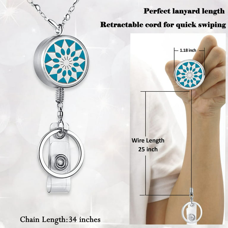 Strong Retractable ID Badge Holders Retractable Lanyards for Women Cute Badge  Reels Retractable for Nurses Diffuser Essential Oils Silver Necklace  Lanyard Jewelry for Women Teacher Sunflower 