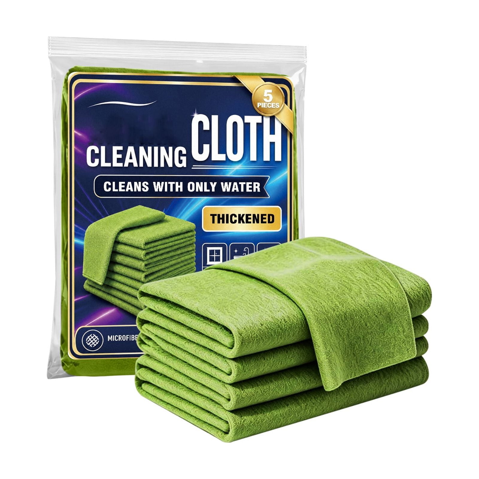 5PCs Magic Cleaning Cloth Reusable Lint Free Cleaning Towels Microfiber Streak Free Magic Cloth for Glass Mirrors Windows Stainless Steel Kitchen Bathroom Car & Screens