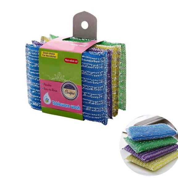 Heavy Duty Scrub Sponge 4 Pack - Multipurpose Non-Scratch Scrubber with Powerful Scouring Strength - Soft Quick-Cleaning Sponge for Dishes, Pans, Pots and Stubborn Hard Stains Around The Home